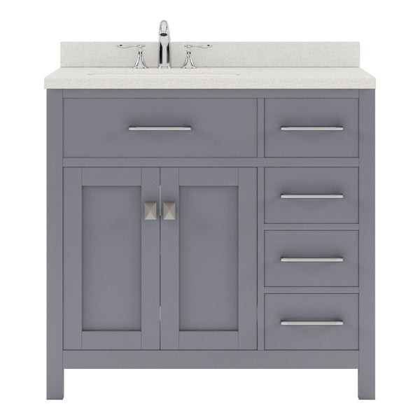 Virtu USA Caroline Parkway 36" Single Bath Vanity with Dazzle White Top and Square Sink with Brushed Nickel Faucet and Mirror - Luxe Bathroom Vanities