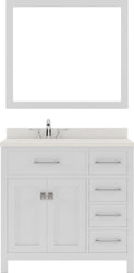 Virtu USA Caroline Parkway 36" Single Bath Vanity with Dazzle White Top and Square Sink with Brushed Nickel Faucet and Mirror - Luxe Bathroom Vanities