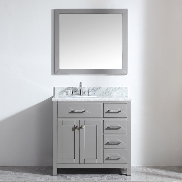 Virtu USA Caroline Parkway 36" Single Bath Vanity in Cashmere Grey with Marble Top and Round Sink with Polished Chrome Faucet and Mirror - Luxe Bathroom Vanities Luxury Bathroom Fixtures Bathroom Furniture