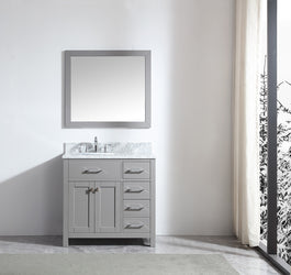 Virtu USA Caroline Parkway 36" Single Bath Vanity in Cashmere Grey with Marble Top and Round Sink with Mirror - Luxe Bathroom Vanities Luxury Bathroom Fixtures Bathroom Furniture