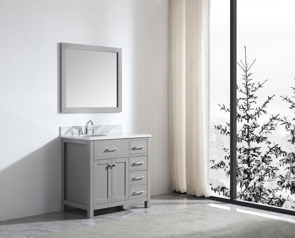 Virtu USA Caroline Parkway 36" Single Bath Vanity in Cashmere Grey with Marble Top and Round Sink with Mirror - Luxe Bathroom Vanities Luxury Bathroom Fixtures Bathroom Furniture