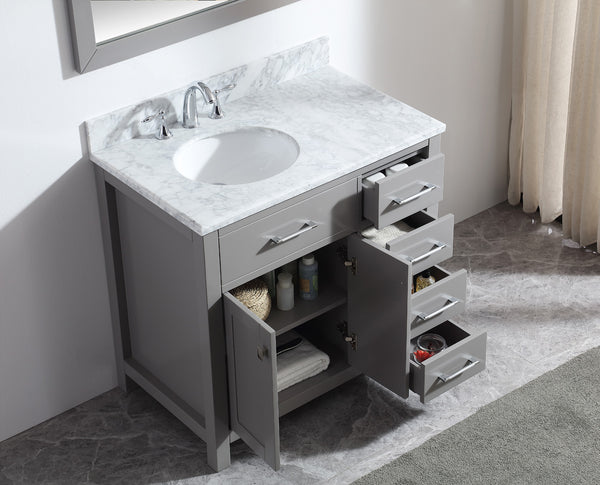 Virtu USA Caroline Parkway 36" Single Bath Vanity in Cashmere Grey with Marble Top and Round Sink with Mirror - Luxe Bathroom Vanities Luxury Bathroom Fixtures Bathroom Furniture