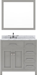 Virtu USA Caroline Parkway 36" Single Bath Vanity with Italian White Marble Top and Round Sink with Matching Mirror - Luxe Bathroom Vanities