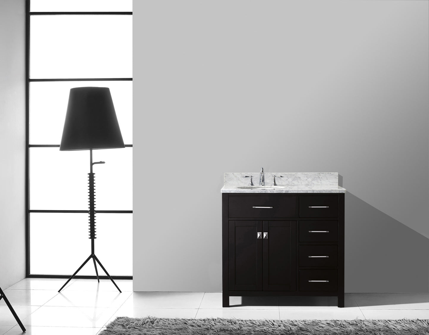 Virtu USA Caroline Parkway 36" Single Bath Vanity with Italian White Marble Top and Round Sink - Luxe Bathroom Vanities