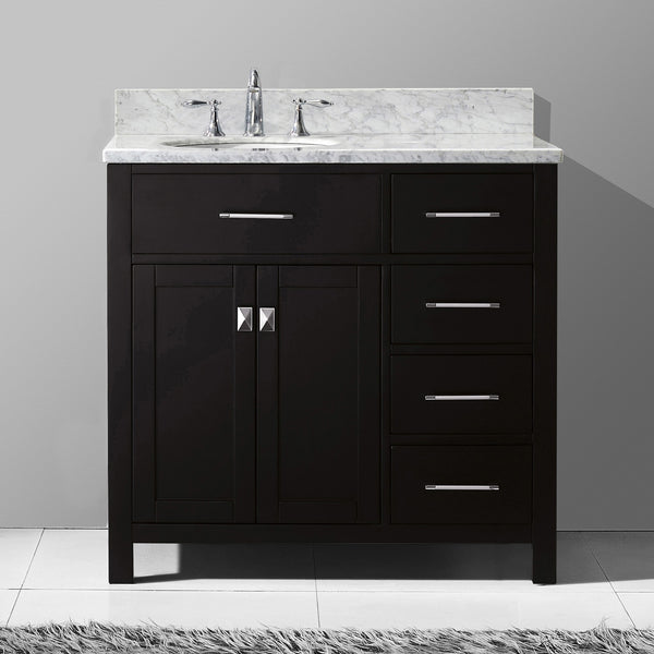 Virtu USA Caroline Parkway 36" Single Bath Vanity with Italian White Marble Top and Round Sink - Luxe Bathroom Vanities