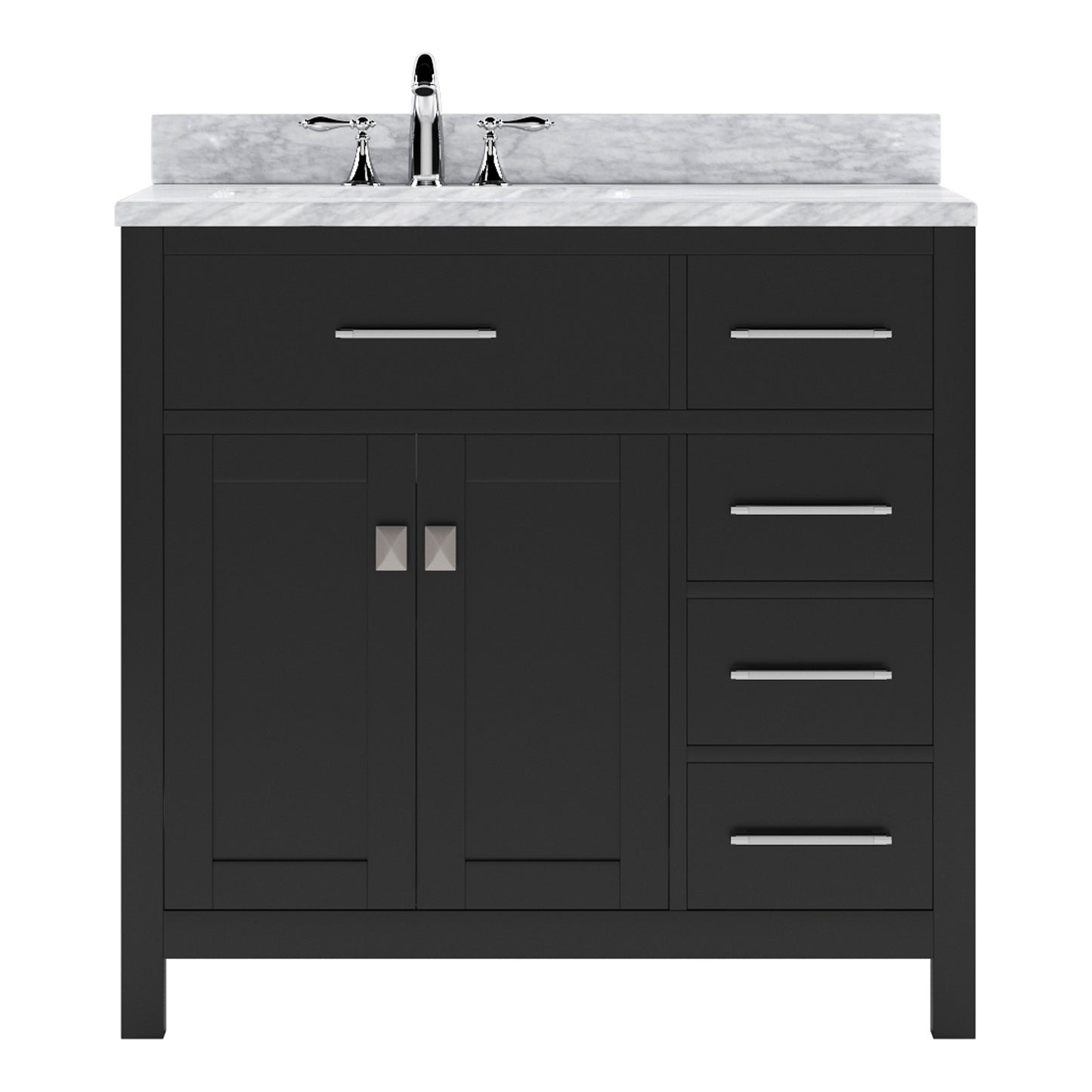 Virtu USA Caroline Parkway 36" Single Bath Vanity with Italian White Marble Top and Round Sink with Brushed Nickel Faucet with Matching Mirror - Luxe Bathroom Vanities