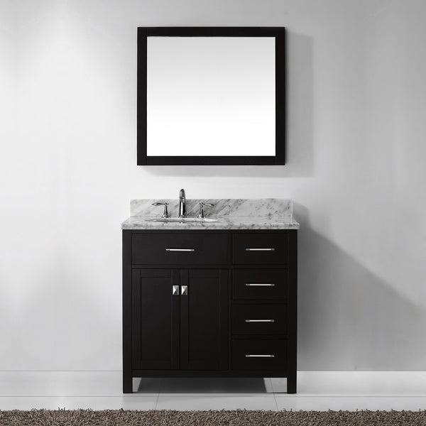 Virtu USA Caroline Parkway 36" Single Bath Vanity with Italian White Marble Top and Round Sink with Matching Mirror - Luxe Bathroom Vanities