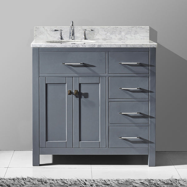 Virtu USA Caroline Parkway 36" Single Bath Vanity with Italian White Marble Top and Round Sink - Luxe Bathroom Vanities