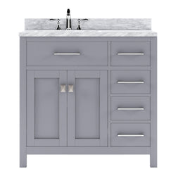 Virtu USA Caroline Parkway 36" Single Bath Vanity with Italian White Marble Top and Round Sink with Matching Mirror - Luxe Bathroom Vanities