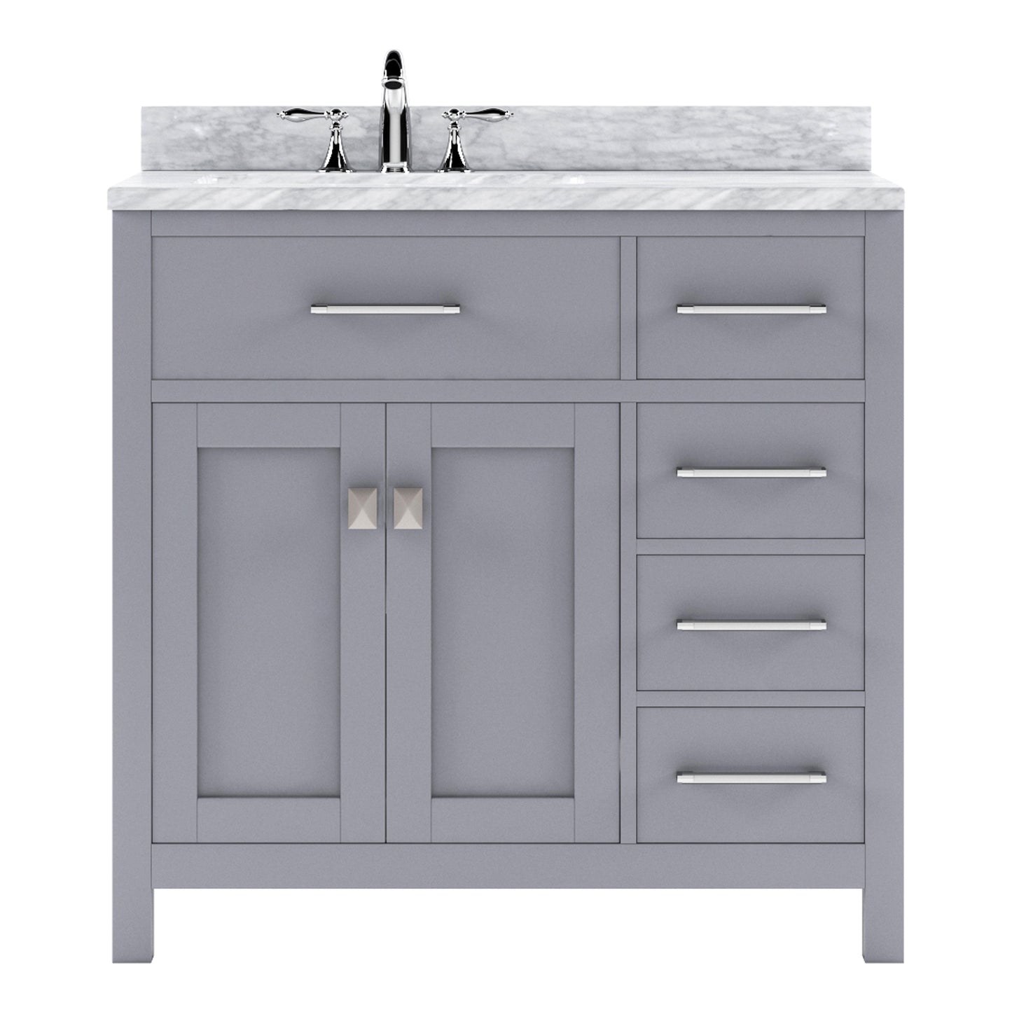 Virtu USA Caroline Parkway 36" Single Bath Vanity with Italian White Marble Top and Round Sink - Luxe Bathroom Vanities