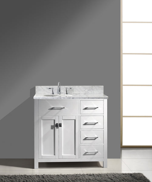 Virtu USA Caroline Parkway 36" Single Bath Vanity with Italian White Marble Top and Round Sink - Luxe Bathroom Vanities