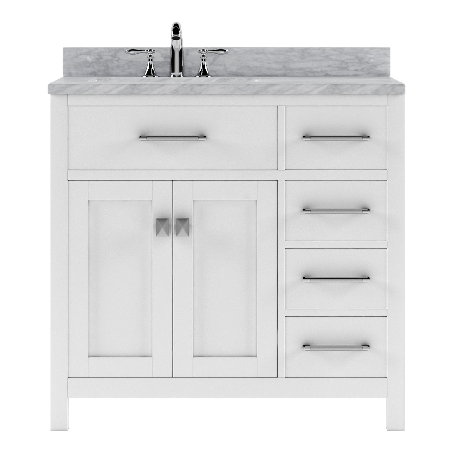 Virtu USA Caroline Parkway 36" Single Bath Vanity with Italian White Marble Top and Round Sink with Matching Mirror - Luxe Bathroom Vanities