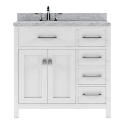 Virtu USA Caroline Parkway 36" Single Bath Vanity with Italian White Marble Top and Round Sink with Matching Mirror - Luxe Bathroom Vanities