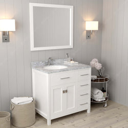 Virtu USA Caroline Parkway 36" Single Bath Vanity with Italian White Marble Top and Round Sink with Matching Mirror - Luxe Bathroom Vanities