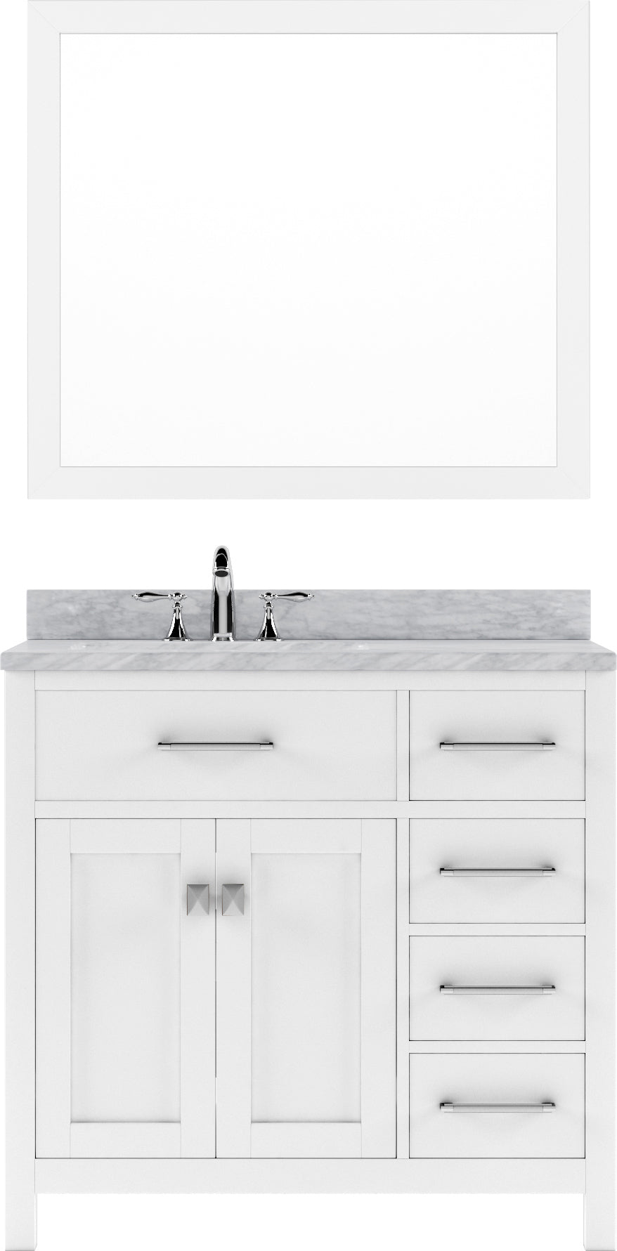 Virtu USA Caroline Parkway 36" Single Bath Vanity with Italian White Marble Top and Round Sink with Matching Mirror - Luxe Bathroom Vanities
