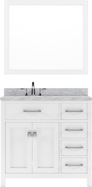 Virtu USA Caroline Parkway 36" Single Bath Vanity with Italian White Marble Top and Round Sink with Matching Mirror - Luxe Bathroom Vanities