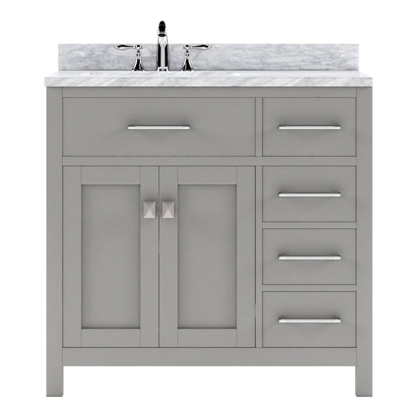 Virtu USA Caroline Parkway 36" Single Bath Vanity with Italian White Marble Top and Square Sink with Polished Chrome Faucet with Matching Mirror - Luxe Bathroom Vanities