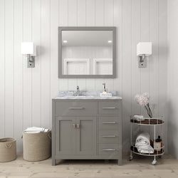 Virtu USA Caroline Parkway 36" Single Bath Vanity with Italian White Marble Top and Square Sink with Brushed Nickel Faucet with Matching Mirror - Luxe Bathroom Vanities