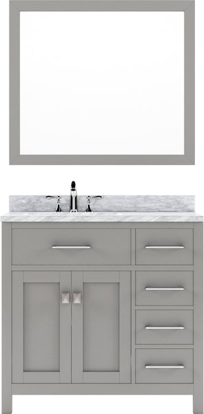 Virtu USA Caroline Parkway 36" Single Bath Vanity with Italian White Marble Top and Square Sink with Polished Chrome Faucet with Matching Mirror - Luxe Bathroom Vanities