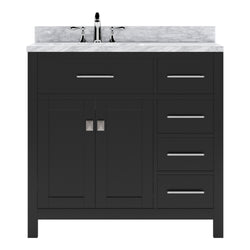 Virtu USA Caroline Parkway 36" Single Bath Vanity with Italian White Marble Top and Square Sink with Matching Mirror - Luxe Bathroom Vanities