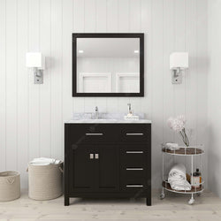 Virtu USA Caroline Parkway 36" Single Bath Vanity with Italian White Marble Top and Square Sink with Polished Chrome Faucet with Matching Mirror - Luxe Bathroom Vanities