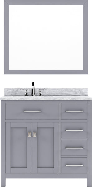 Virtu USA Caroline Parkway 36" Single Bath Vanity with Italian White Marble Top and Square Sink with Polished Chrome Faucet with Matching Mirror - Luxe Bathroom Vanities