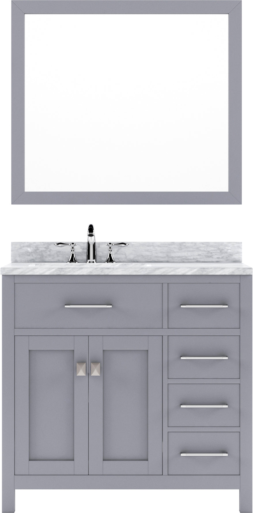 Virtu USA Caroline Parkway 36" Single Bath Vanity with Italian White Marble Top and Square Sink with Brushed Nickel Faucet with Matching Mirror - Luxe Bathroom Vanities