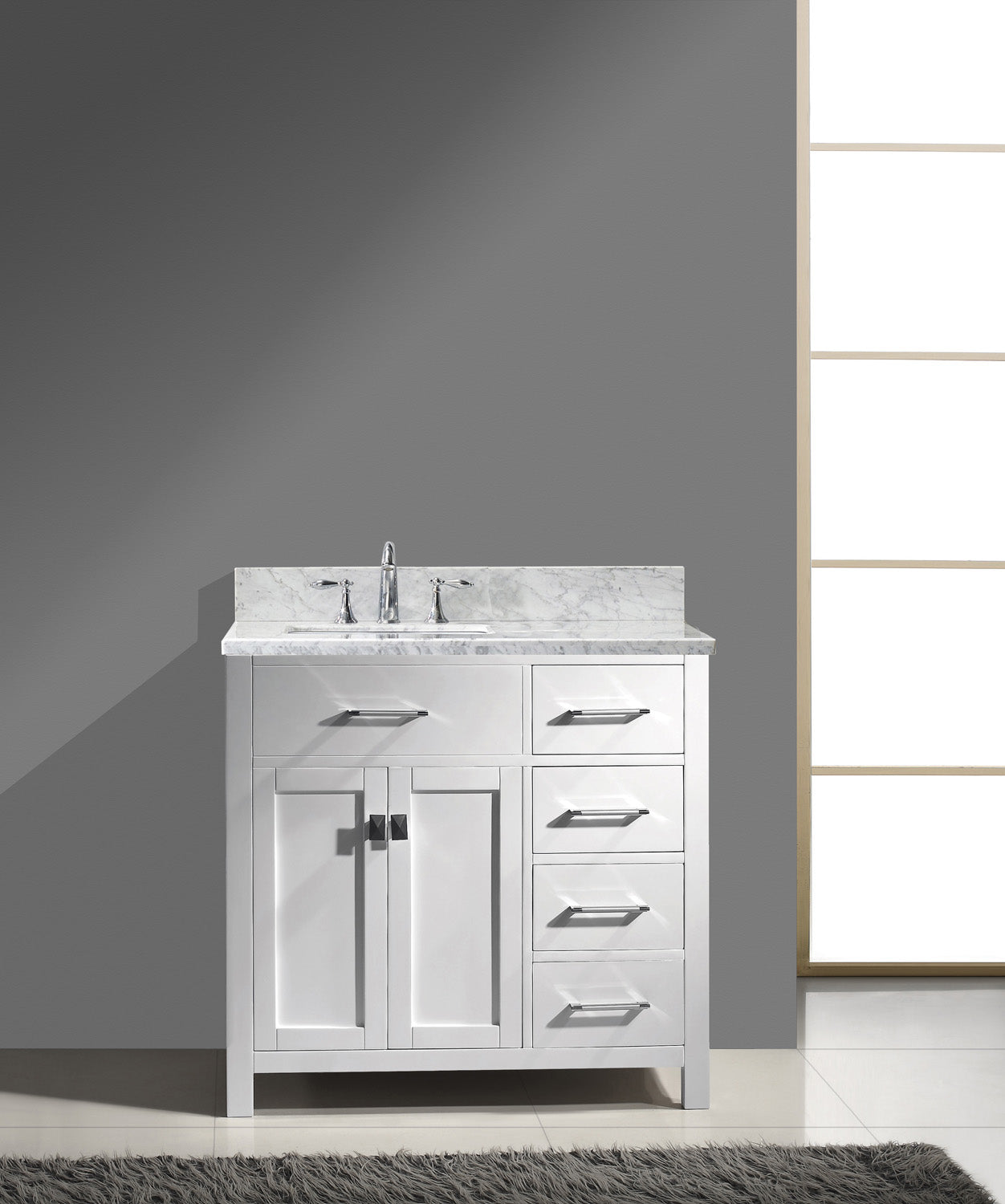 Virtu USA Caroline Parkway 36" Single Bath Vanity with Italian White Marble Top and Square Sink - Luxe Bathroom Vanities