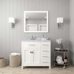 Virtu USA Caroline Parkway 36" Single Bath Vanity with Italian White Marble Top and Square Sink with Polished Chrome Faucet with Matching Mirror - Luxe Bathroom Vanities