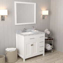 Virtu USA Caroline Parkway 36" Single Bath Vanity with Italian White Marble Top and Square Sink with Brushed Nickel Faucet with Matching Mirror - Luxe Bathroom Vanities