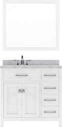 Virtu USA Caroline Parkway 36" Single Bath Vanity with Italian White Marble Top and Square Sink with Brushed Nickel Faucet with Matching Mirror - Luxe Bathroom Vanities