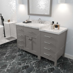 Virtu USA Caroline Parkway 57" Single Bath Vanity with White Quartz Top and Round Sink with Polished Chrome Faucet with Matching Mirror - Luxe Bathroom Vanities