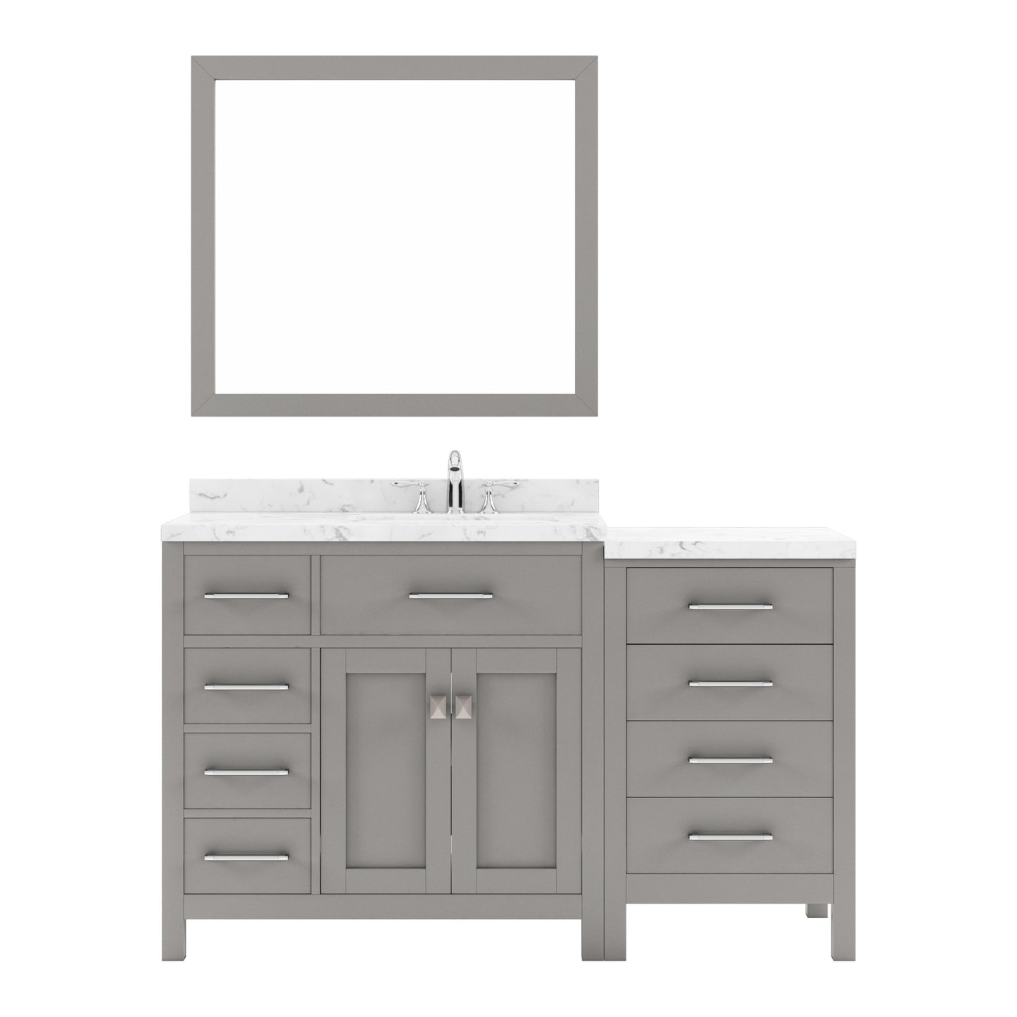 Virtu USA Caroline Parkway 57" Single Bath Vanity with Marble White Quartz Top and Round Sink with Matching Mirror - Luxe Bathroom Vanities