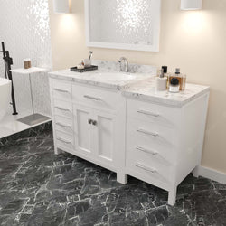 Virtu USA Caroline Parkway 57" Single Bath Vanity with Marble White Quartz Top and Round Sink with Matching Mirror - Luxe Bathroom Vanities