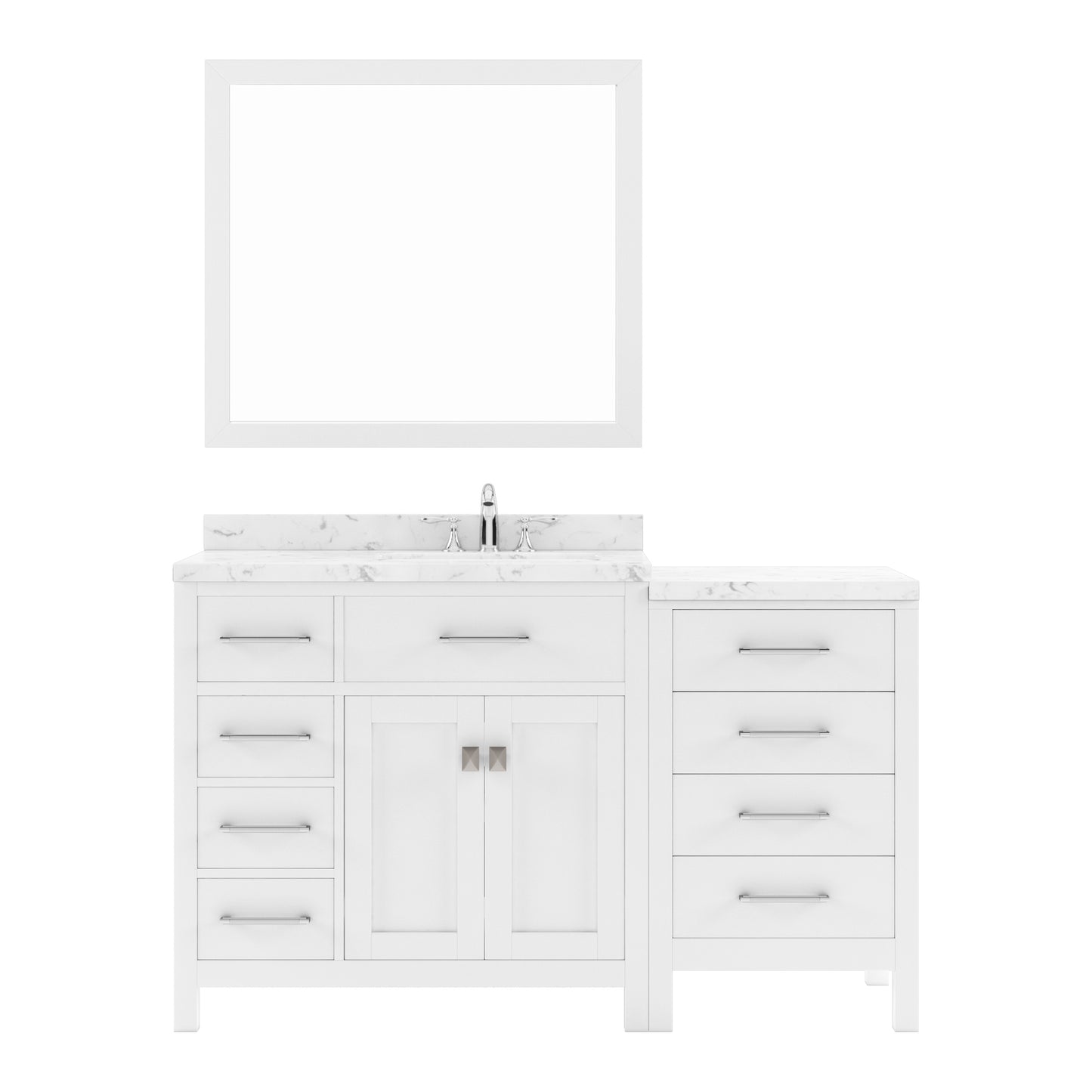 Virtu USA Caroline Parkway 57" Single Bath Vanity with White Quartz Top and Round Sink with Brushed Nickel Faucet with Matching Mirror - Luxe Bathroom Vanities