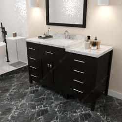 Virtu USA Caroline Parkway 57" Single Bath Vanity with White Quartz Top and Square Sink with Brushed Nickel Faucet with Matching Mirror - Luxe Bathroom Vanities