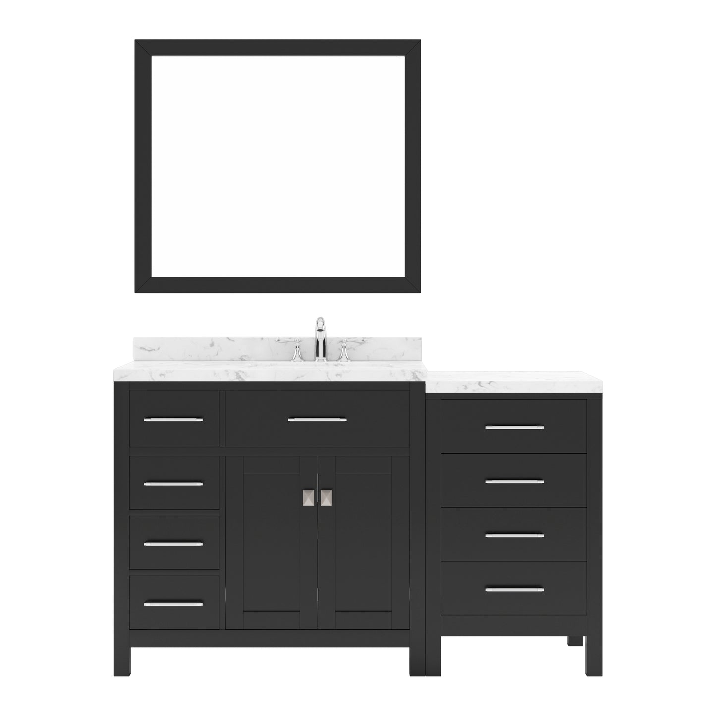 Virtu USA Caroline Parkway 57" Single Bath Vanity with White Quartz Top and Square Sink with Brushed Nickel Faucet with Matching Mirror - Luxe Bathroom Vanities