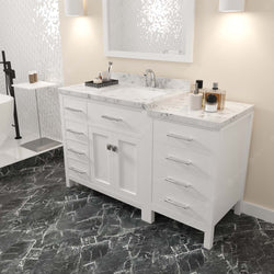 Virtu USA Caroline Parkway 57" Single Bath Vanity with White Quartz Top and Square Sink with Polished Chrome Faucet with Matching Mirror - Luxe Bathroom Vanities