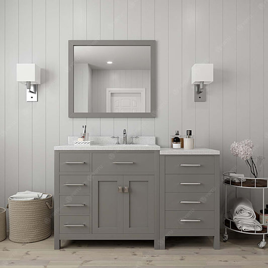 Virtu USA Caroline Parkway 57" Single Bath Vanity with Dazzle White Top and Round Sink with Brushed Nickel Faucet and Mirror - Luxe Bathroom Vanities