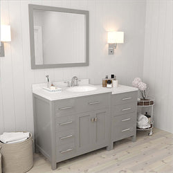 Virtu USA Caroline Parkway 57" Single Bath Vanity with Dazzle White Top and Round Sink with Mirror - Luxe Bathroom Vanities