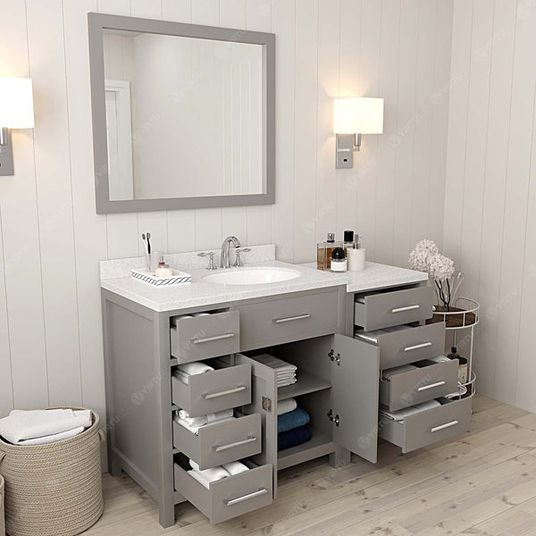 Virtu USA Caroline Parkway 57" Single Bath Vanity with Dazzle White Top and Round Sink with Mirror - Luxe Bathroom Vanities