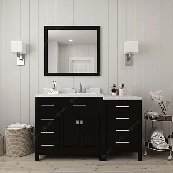 Virtu USA Caroline Parkway 57" Single Bath Vanity with Dazzle White Top and Round Sink with Mirror - Luxe Bathroom Vanities Luxury Bathroom Fixtures Bathroom Furniture