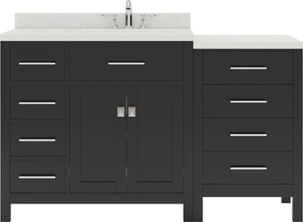 Virtu USA Caroline Parkway 57" Single Bath Vanity with Dazzle White Top and Round Sink with Brushed Nickel Faucet and Mirror - Luxe Bathroom Vanities