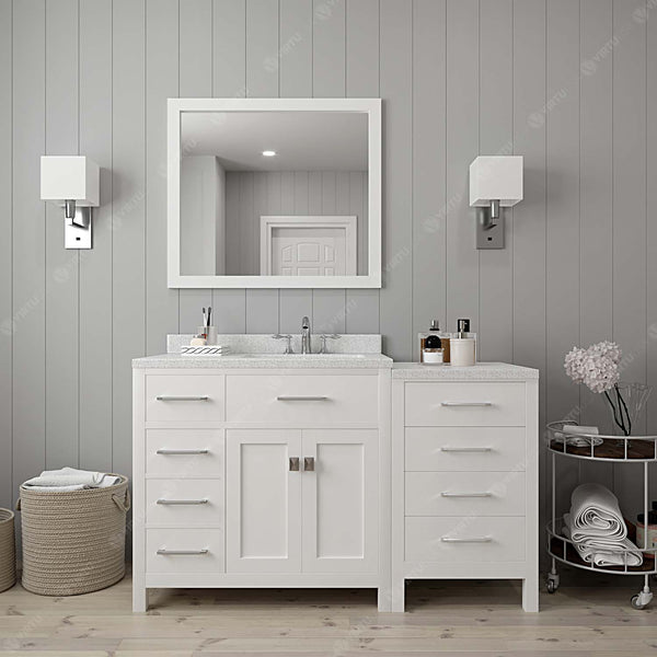 Virtu USA Caroline Parkway 57" Single Bath Vanity with Dazzle White Top and Round Sink with Brushed Nickel Faucet and Mirror - Luxe Bathroom Vanities Luxury Bathroom Fixtures Bathroom Furniture