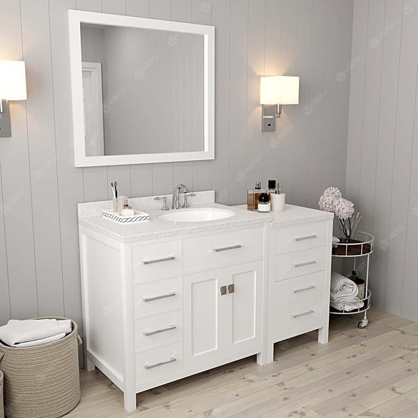 Virtu USA Caroline Parkway 57" Single Bath Vanity with Dazzle White Top and Round Sink with Mirror - Luxe Bathroom Vanities Luxury Bathroom Fixtures Bathroom Furniture