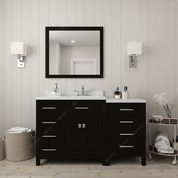 Virtu USA Caroline Parkway 57" Single Bath Vanity with Dazzle White Top and Square Sink with Polished Chrome Faucet and Mirror - Luxe Bathroom Vanities Luxury Bathroom Fixtures Bathroom Furniture