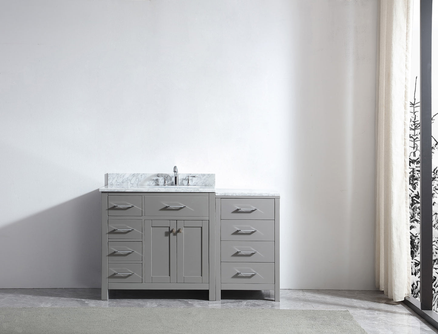 Virtu USA Caroline Parkway 57" Single Bath Vanity in Cashmere Gray with White Marble Top and Round Sink with Polished Chrome Faucet - Luxe Bathroom Vanities