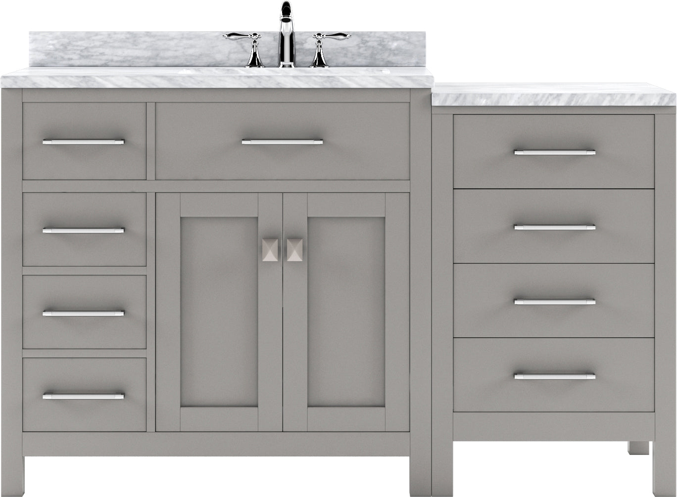 Virtu USA Caroline Parkway 57" Single Bath Vanity in Cashmere Gray with White Marble Top and Round Sink with Brushed Nickel Faucet - Luxe Bathroom Vanities