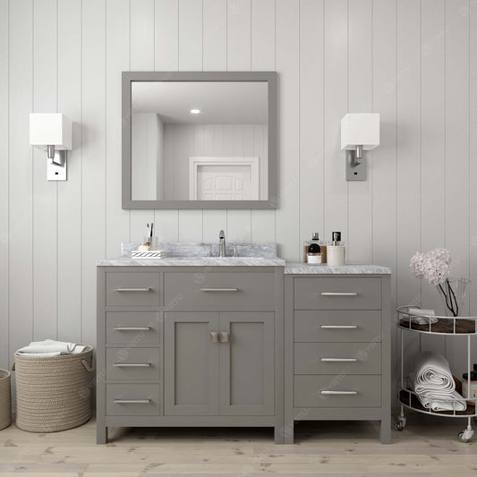 Virtu USA Caroline Parkway 57" Single Bath Vanity with White Marble Top and Round Sink with Polished Chrome Faucet with Matching Mirror - Luxe Bathroom Vanities