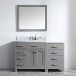 Virtu USA Caroline Parkway 57" Single Bath Vanity with White Marble Top and Round Sink with Polished Chrome Faucet with Matching Mirror - Luxe Bathroom Vanities